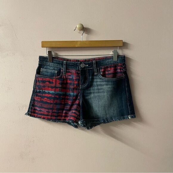 Allen B. by Allen Schwartz Red & Dark Blue Denim Cut Off Shorts Size 4 EUC - Picture 1 of 14